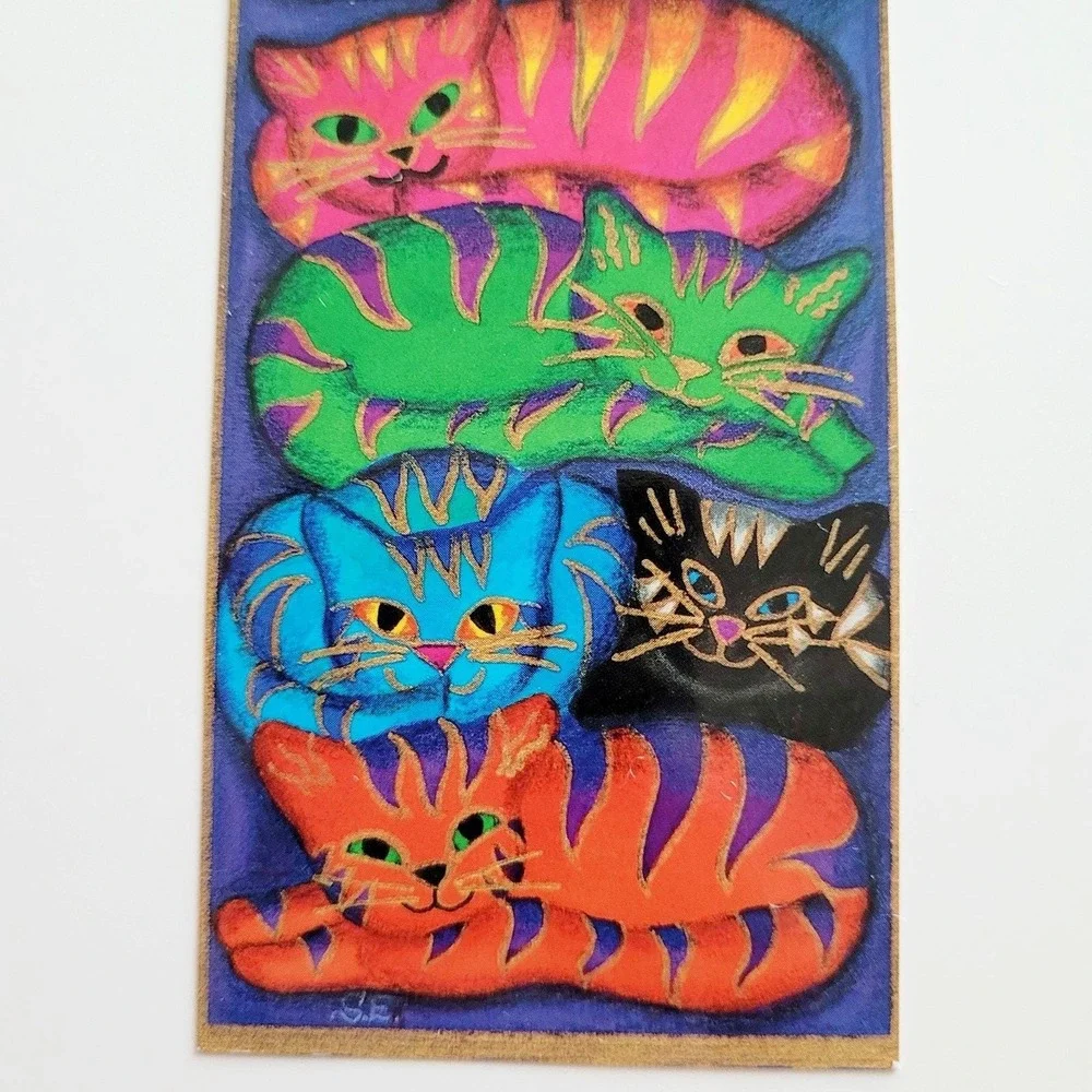Vintage‎ 90s Suzanne Ewart Cats Bookmark Barnes Nobel Colorful Whimsical England